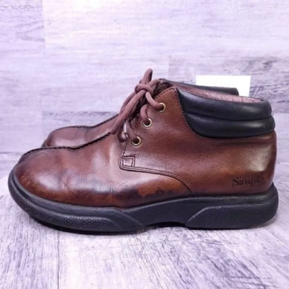 Simple Split Toe Lace Up Leather Chukka Ankle Boot Brown Men's sz 10
